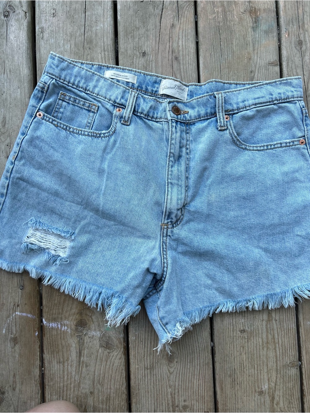 Universal Thread Light Wash Frayed Hem Denim Shorts •12